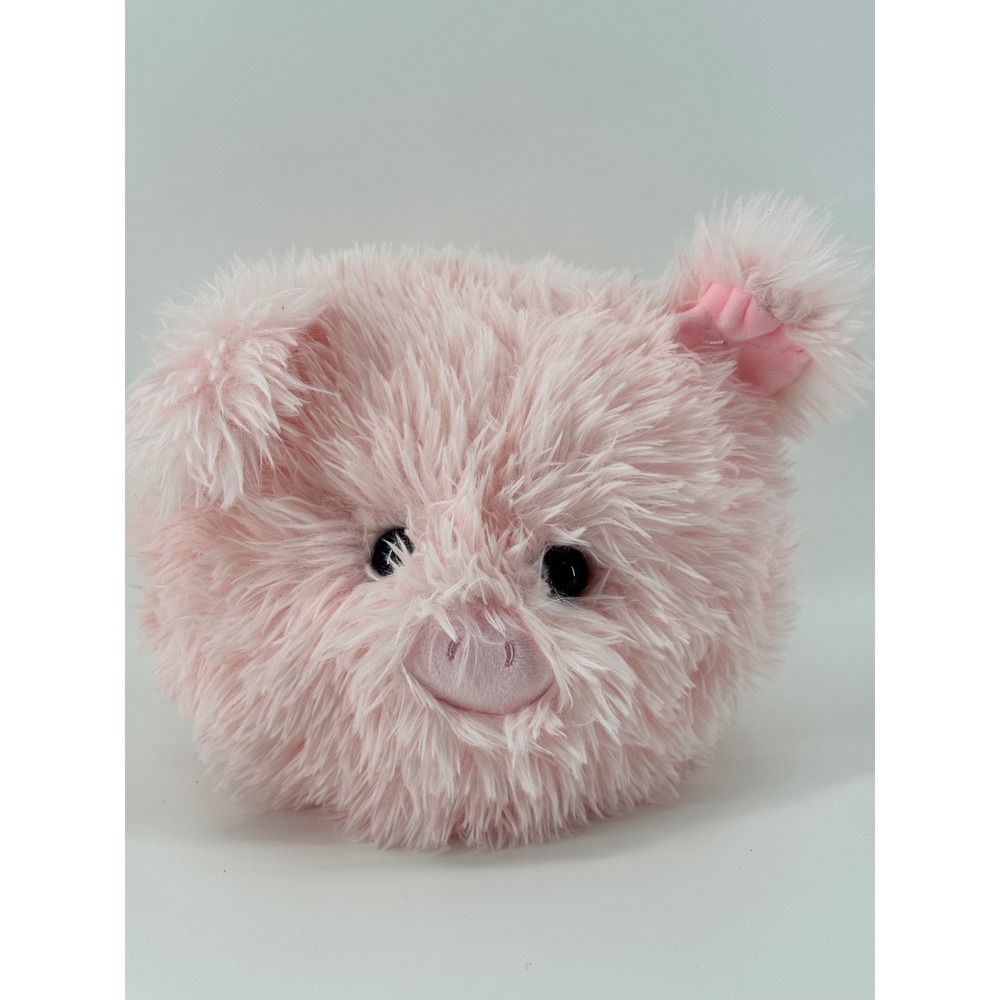 Inter-American Products Pink Pig Plush Shaggy Faux Fur Round‎ Stuffed Animal Bow